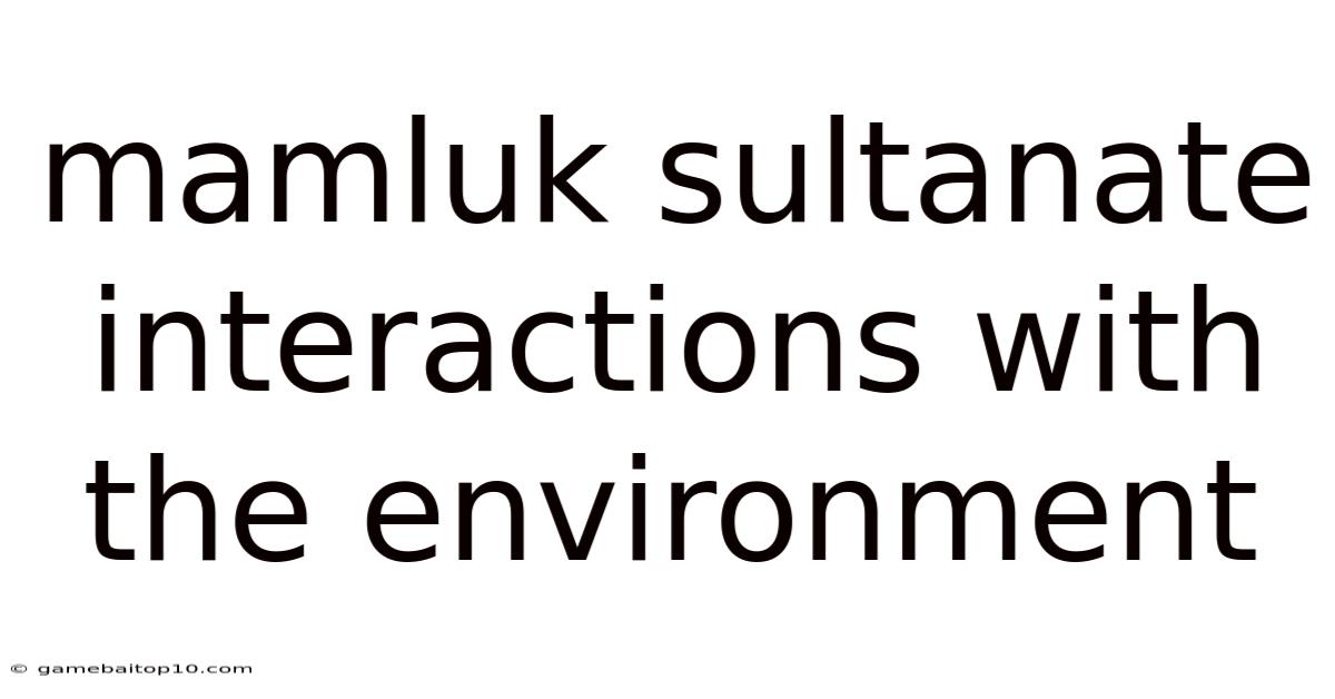 Mamluk Sultanate Interactions With The Environment