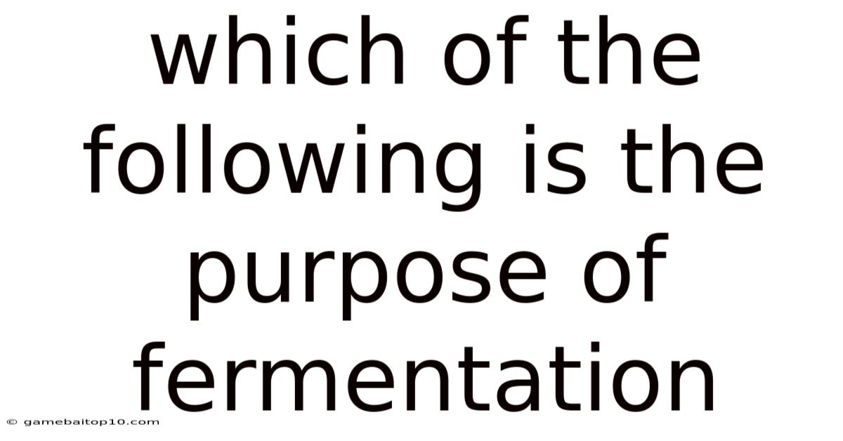 Which Of The Following Is The Purpose Of Fermentation
